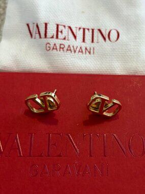 Valentino Garavani VLogo Signature Gold Tone Stud Earrings | Box & Dust Bag